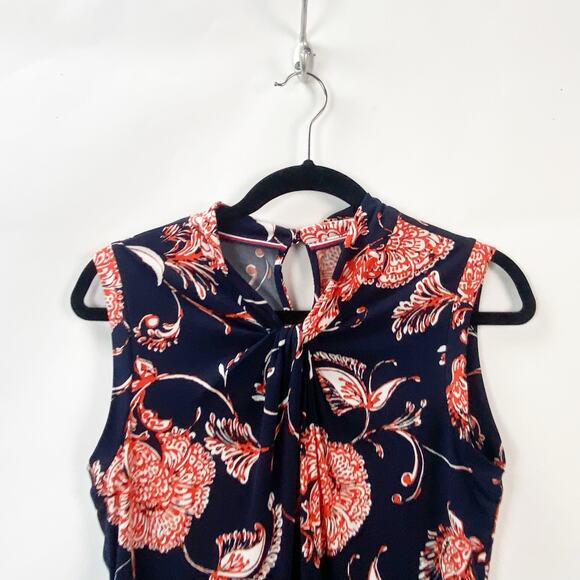 2/$30 Tommy Hilfiger Small Womens Blue/Orange Floral Sleeveless Blouse - Picture 4 of 10